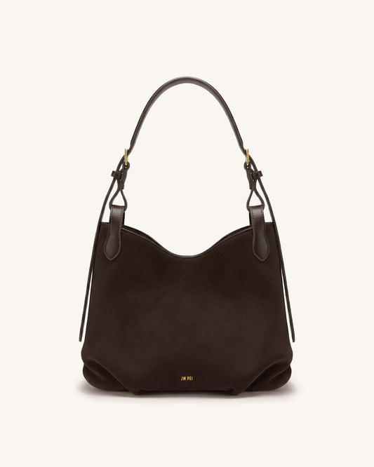 Velora Faux Suede Slouchy Shoulder Bag - Dark Brown | JW PEI