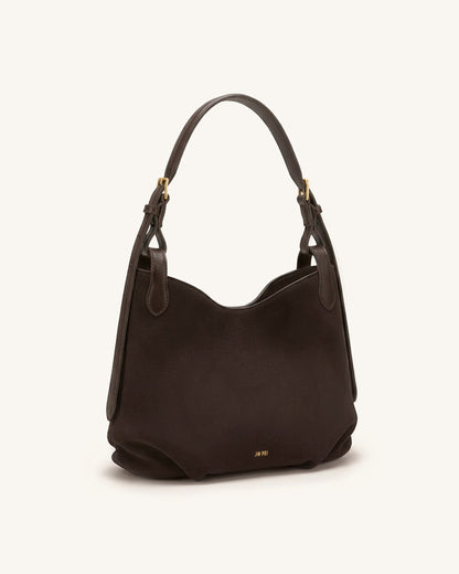 Velora Faux Suede Slouchy Shoulder Bag - Dark Brown | JW PEI