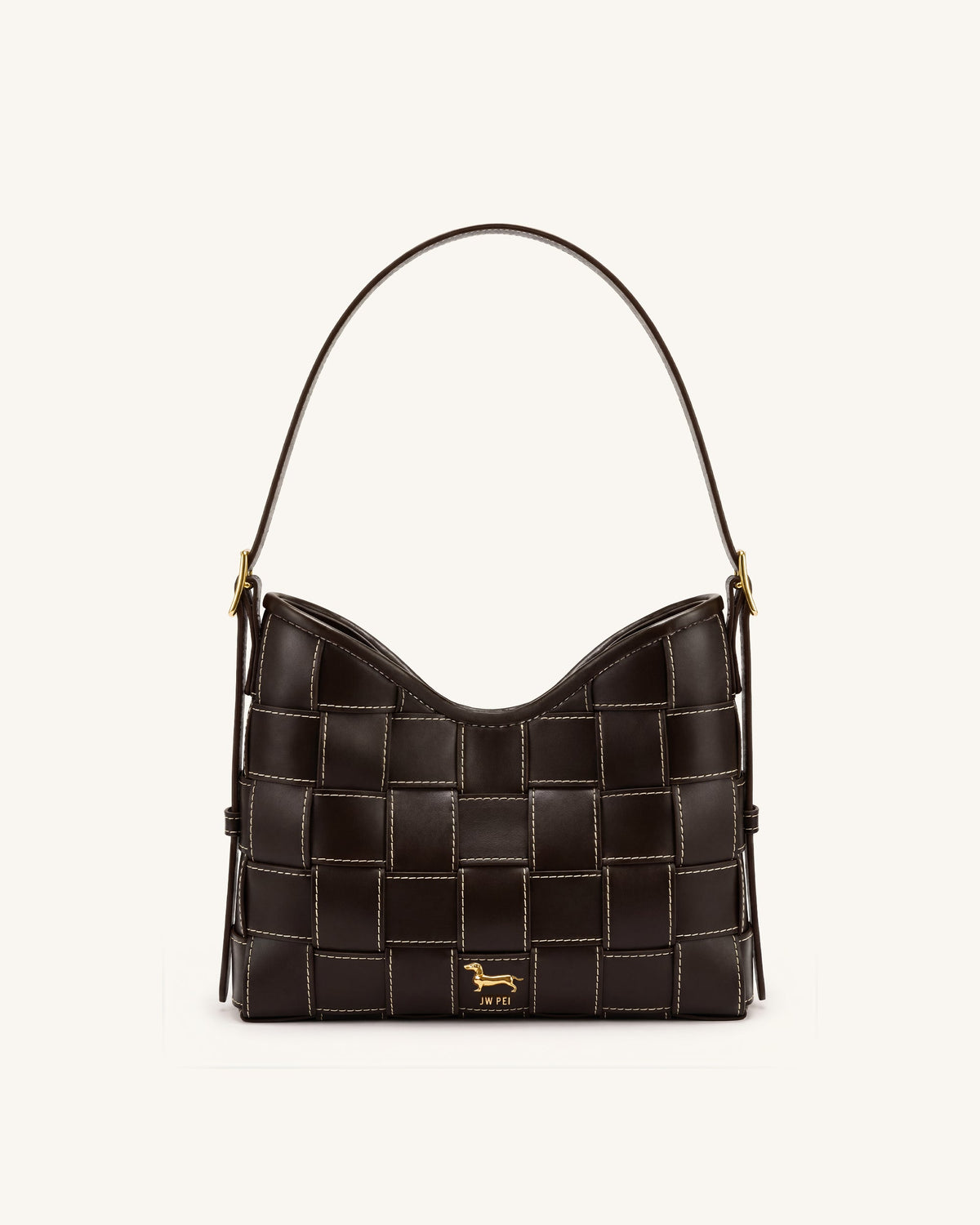 Nadine Dachshund Woven Hobo Bag - Dark Brown | JW PEI