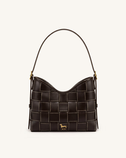 Nadine Dachshund Woven Hobo Bag - Dark Brown | JW PEI