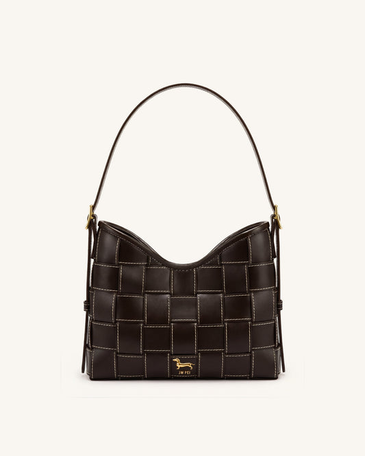 Nadine Dachshund Woven Hobo Bag - Dark Brown | JW PEI