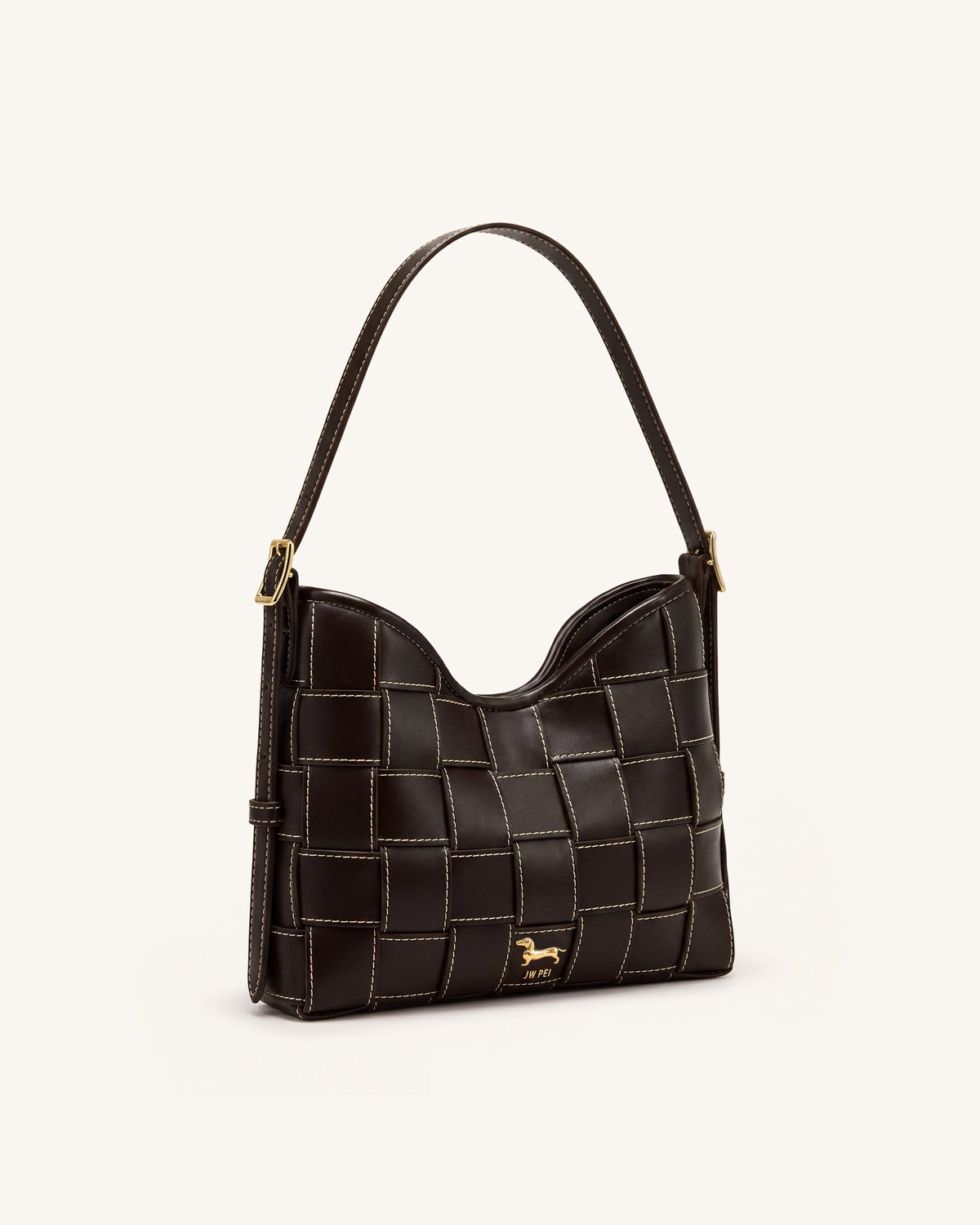 Nadine Dachshund Woven Hobo Bag - Dark Brown | JW PEI