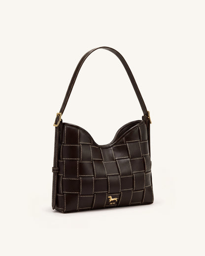 Nadine Dachshund Woven Hobo Bag - Dark Brown | JW PEI