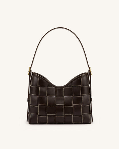 Nadine Dachshund Woven Hobo Bag - Dark Brown | JW PEI