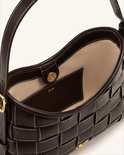 Nadine Dachshund Woven Hobo Bag - Dark Brown | JW PEI