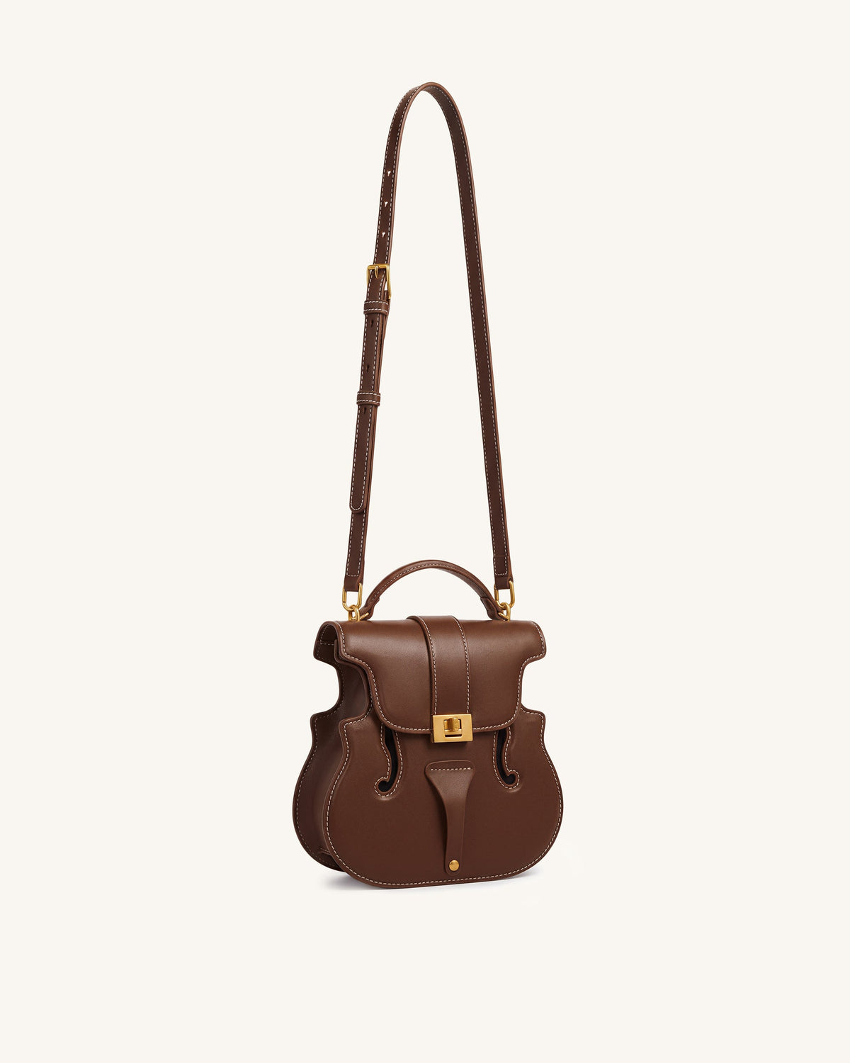 Violin Shape Top Handle Bag - Dark Brown | JW PEI