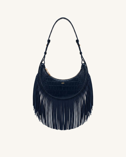 Sharon Fringe Crossbody Bag - Navy Croc | JW PEI