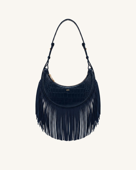 Sharon Fringe Crossbody Bag - Navy Croc | JW PEI