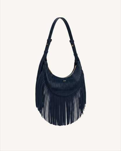 Sharon Fringe Crossbody Bag - Navy Croc | JW PEI
