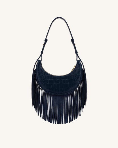 Sharon Fringe Crossbody Bag - Navy Croc | JW PEI