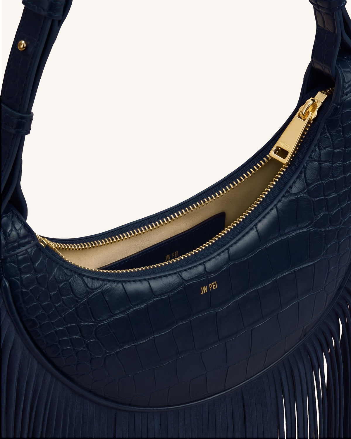 Sharon Fringe Crossbody Bag - Navy Croc | JW PEI