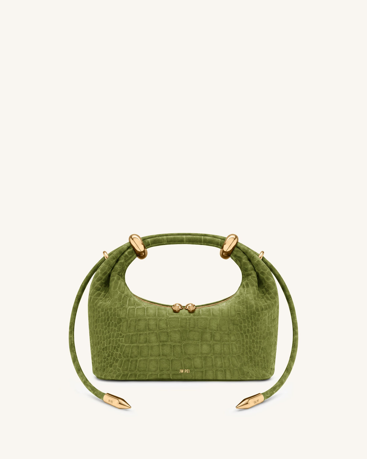 Ellie Faux Suede Metal Ring Embellished Top Handle Bag - Green Croc | JW PEI