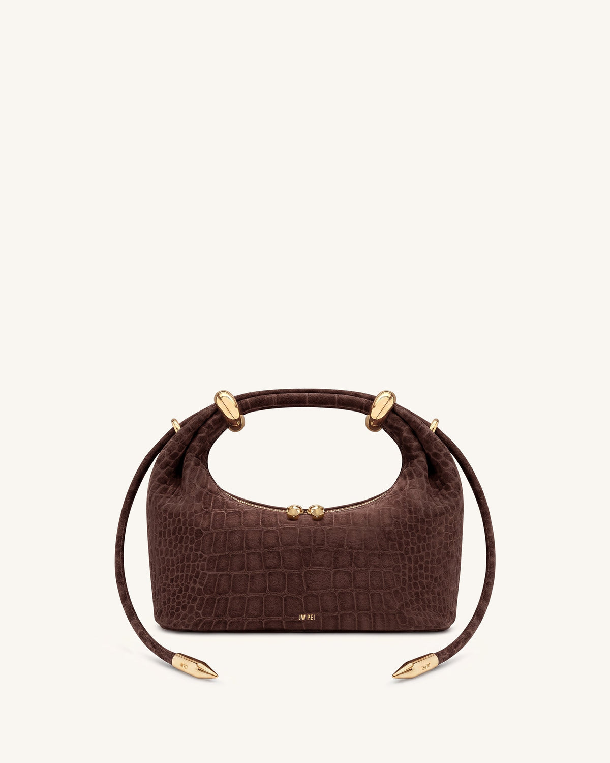 Ellie Faux Suede Metal Ring Embellished Top Handle Bag - Chocolate Bro | JW PEI
