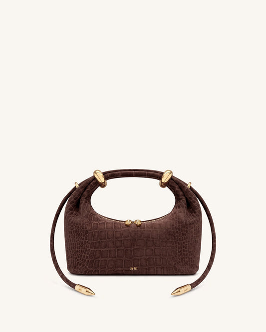 Ellie Faux Suede Metal Ring Embellished Top Handle Bag - Chocolate Bro | JW PEI