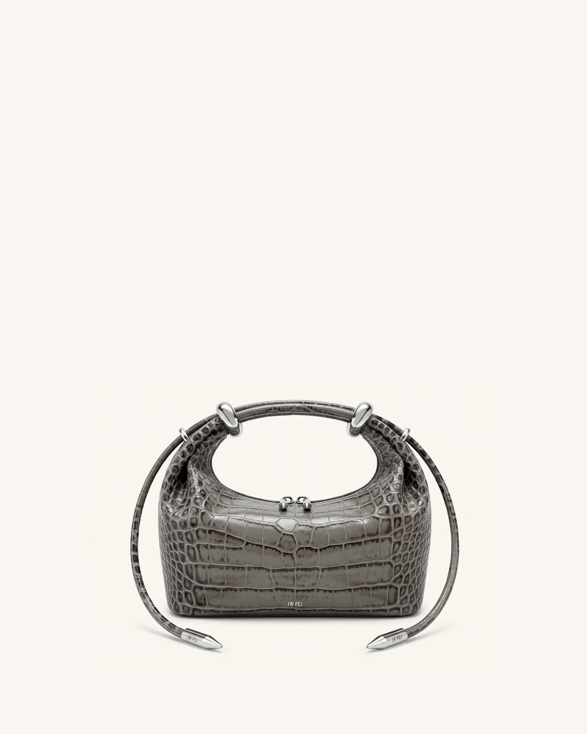 Ellie Metal Ring Embellished Top Handle Bag - Medium Gray Croc | JW PEI