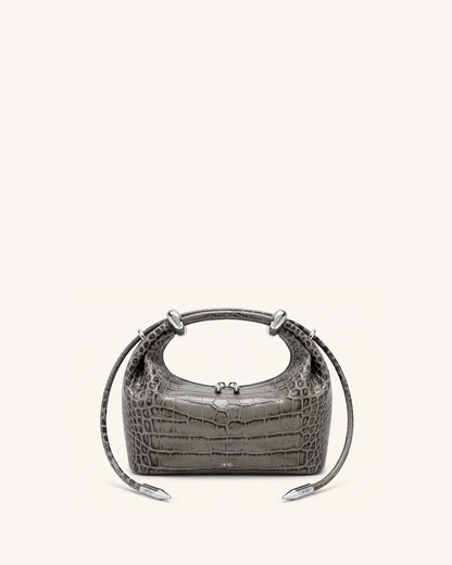 Ellie Metal Ring Embellished Top Handle Bag - Medium Gray Croc | JW PEI