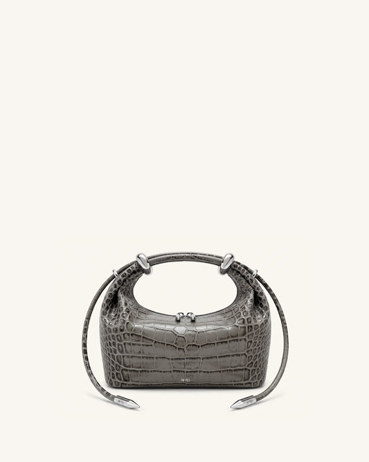 Ellie Metal Ring Embellished Top Handle Bag - Medium Gray Croc | JW PEI