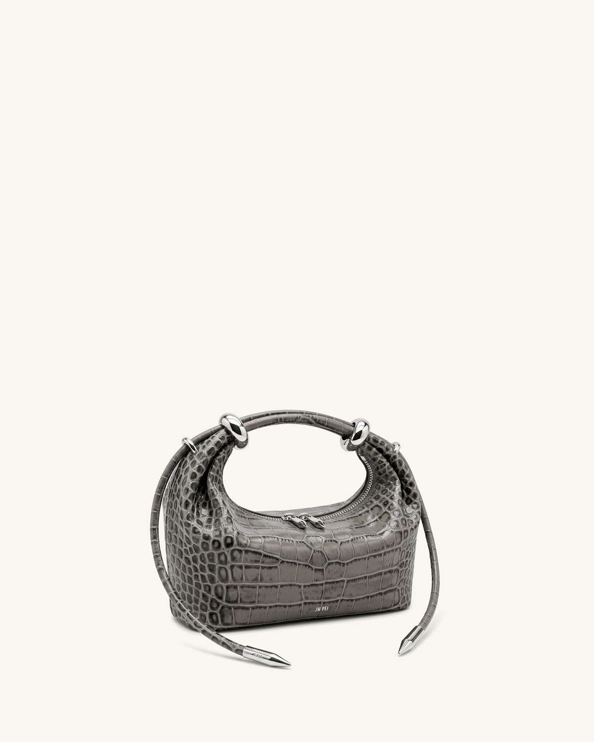 Ellie Metal Ring Embellished Top Handle Bag - Medium Gray Croc | JW PEI