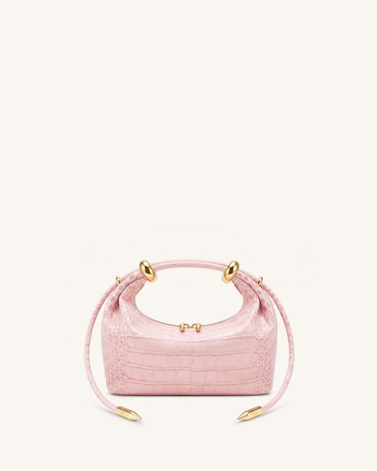 Ellie Metal Ring Embellished Top Handle Bag - Sakura Pink Croc | JW PEI
