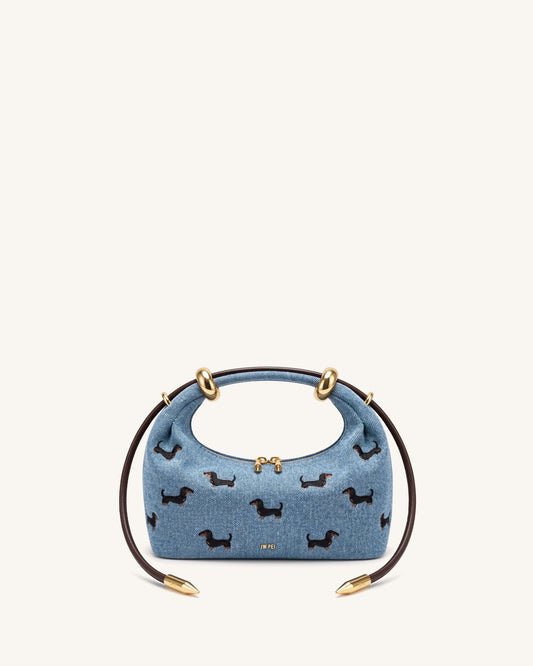 Ellie Embroidery Metal Ring Embellished Top Handle Bag - Vintage Blue | JW PEI