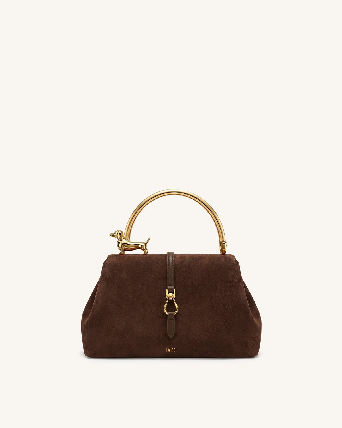 Bruna Faux Suede Dachshund Metal Top Handle Bag - Sandalwood Brown | JW PEI