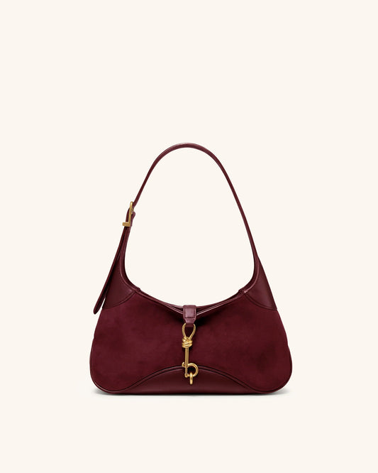 Juliette Faux Suede Key Charm East-West Shoulder Bag - Burgundy | JW PEI