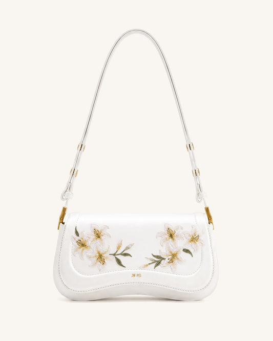 Joy Lily Embroidery Shoulder Bag - White | JW PEI