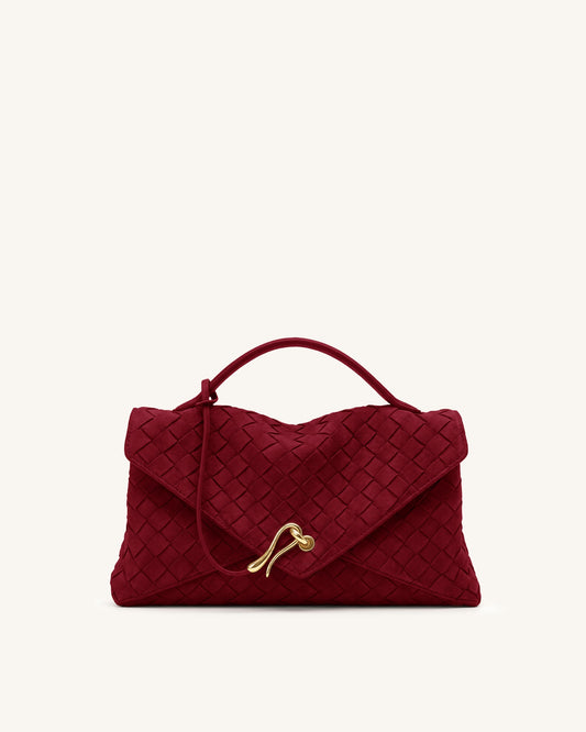 Celeste Faux Suede Woven Envelope Bag - Berry Red | JW PEI