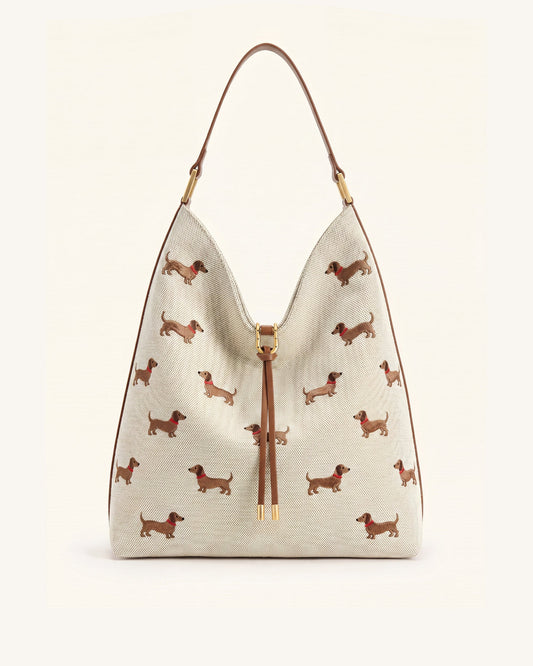 Aria Dog Embroidered Shoulder Bag - Caramel Brown | JW PEI