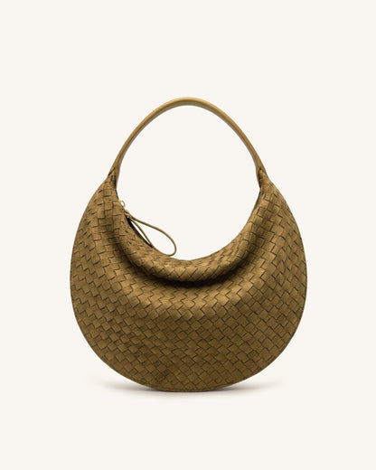 Nola Faux Suede Woven Crescent Shoulder Bag - Olive Green | JW PEI