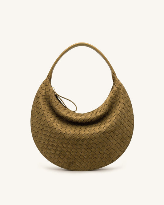 Nola Faux Suede Woven Crescent Shoulder Bag - Olive Green | JW PEI
