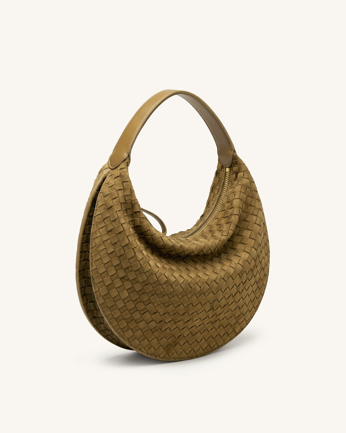 Nola Faux Suede Woven Crescent Shoulder Bag - Olive Green | JW PEI