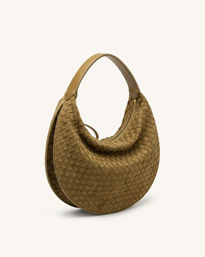 Nola Faux Suede Woven Crescent Shoulder Bag - Olive Green | JW PEI