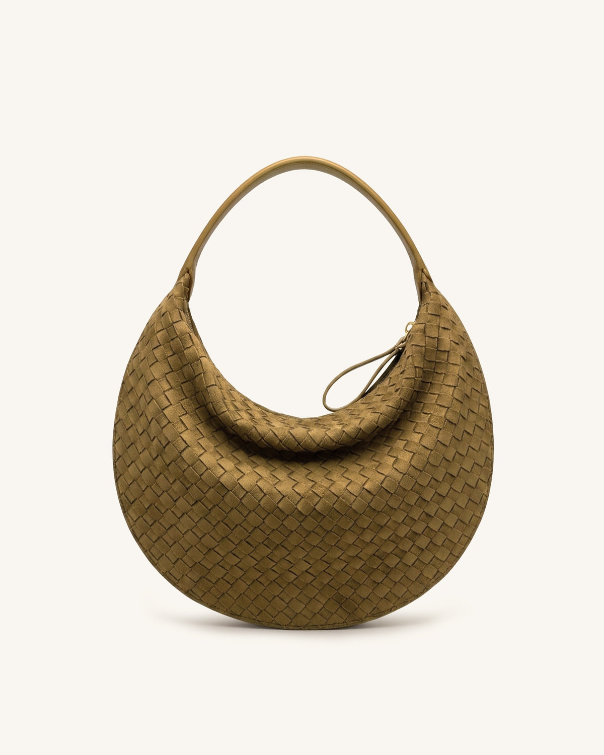 Nola Faux Suede Woven Crescent Shoulder Bag - Olive Green | JW PEI