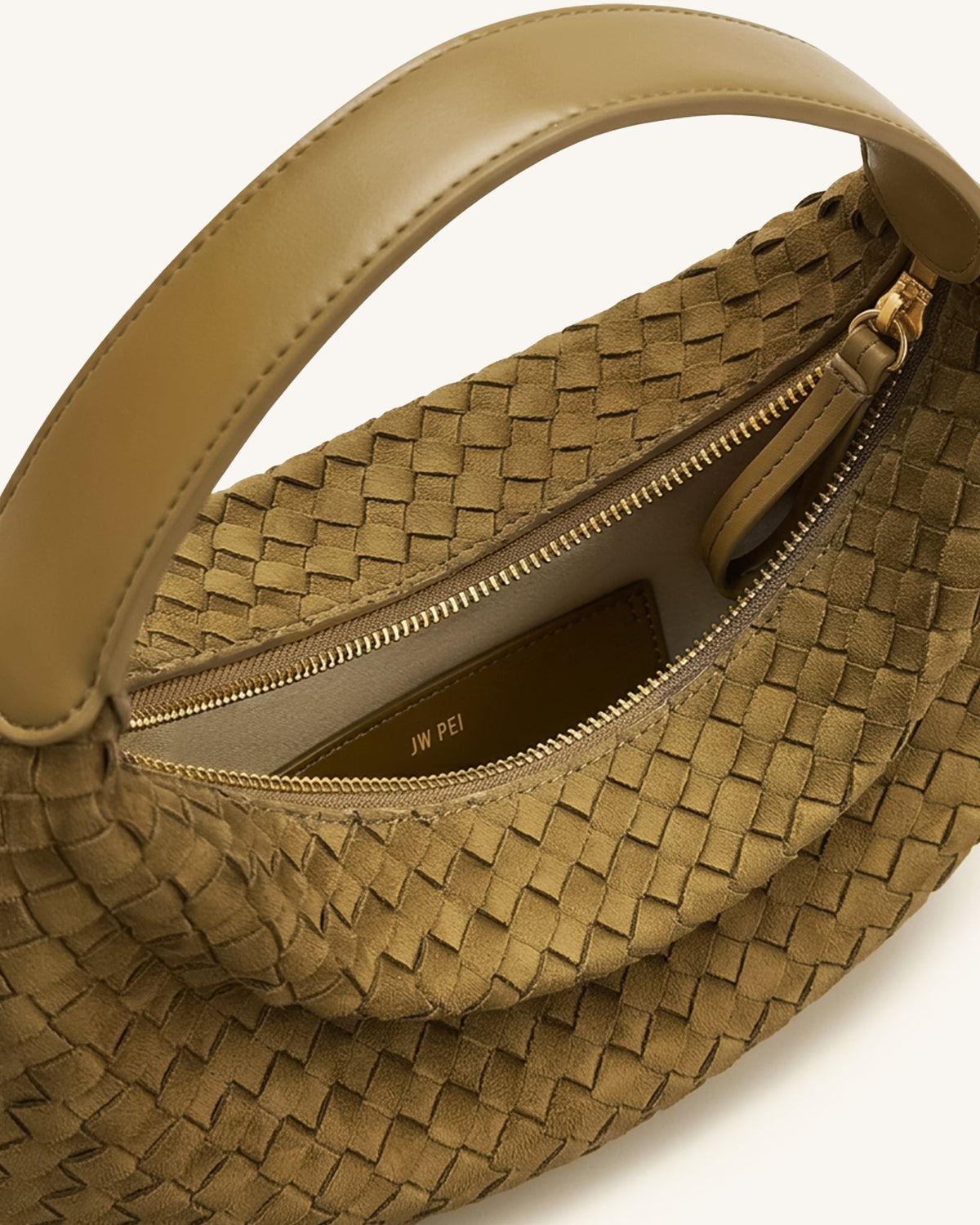 Nola Faux Suede Woven Crescent Shoulder Bag - Olive Green | JW PEI