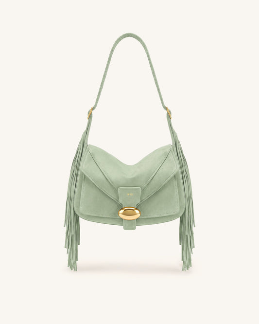 Avery Fringe Faux Suede Shoulder Bag - Mint Green | JW PEI