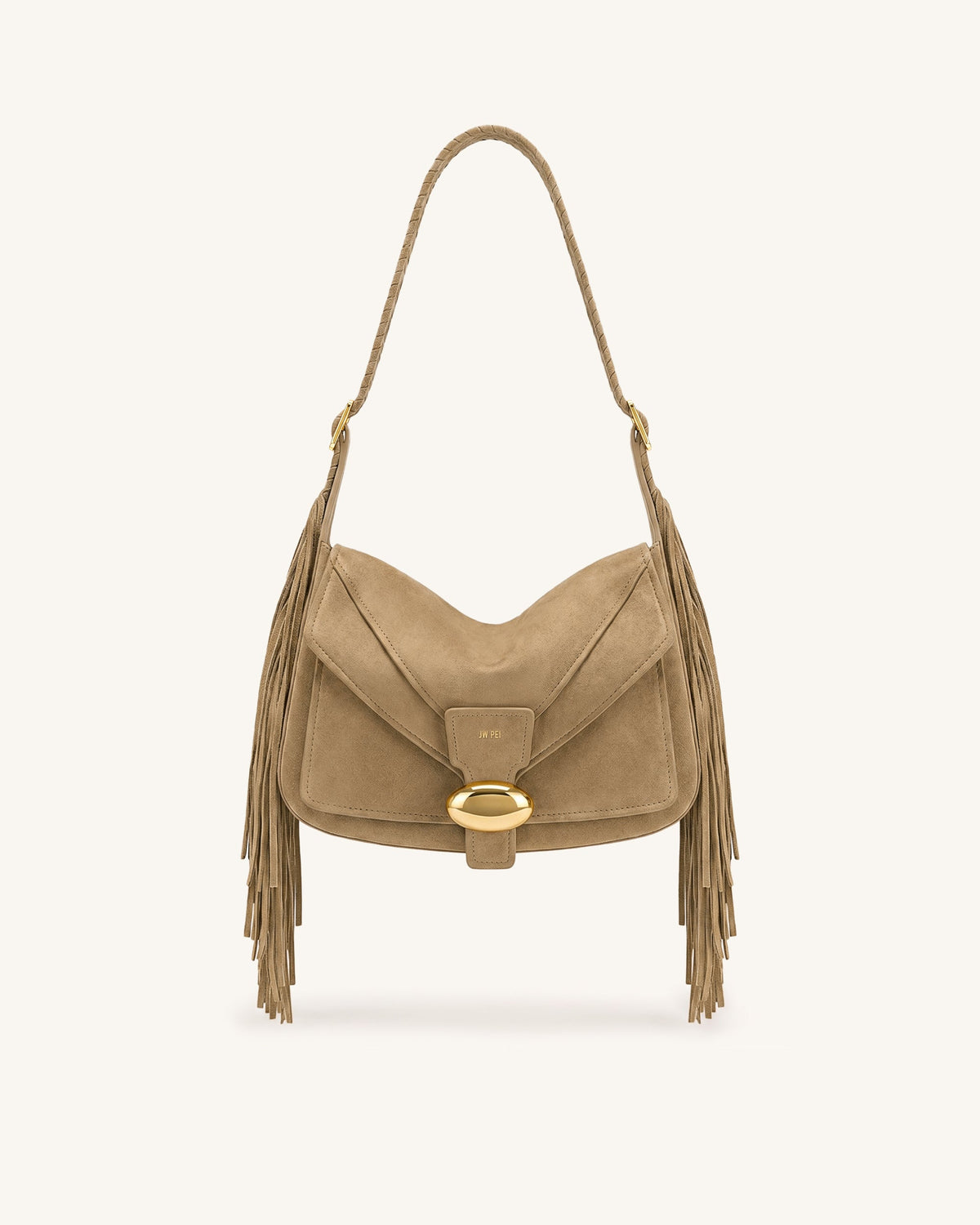Avery Fringe Faux Suede Shoulder Bag - Khaki | JW PEI