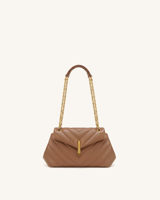 Valerie Quilted Chain Flap Shoulder Bag - Caramel Brown | JW PEI