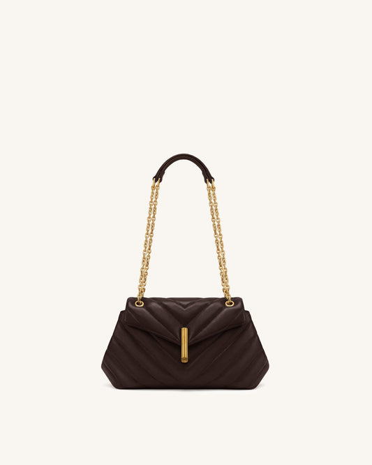 Valerie Quilted Chain Flap Shoulder Bag - Dark Brown | JW PEI