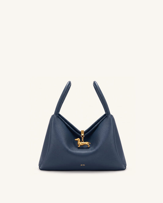 Maelle Dachshund Charm Double Handle Bag - Dark Blue | JW PEI