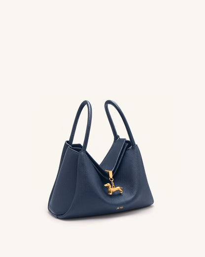 Maelle Dachshund Charm Double Handle Bag - Dark Blue | JW PEI