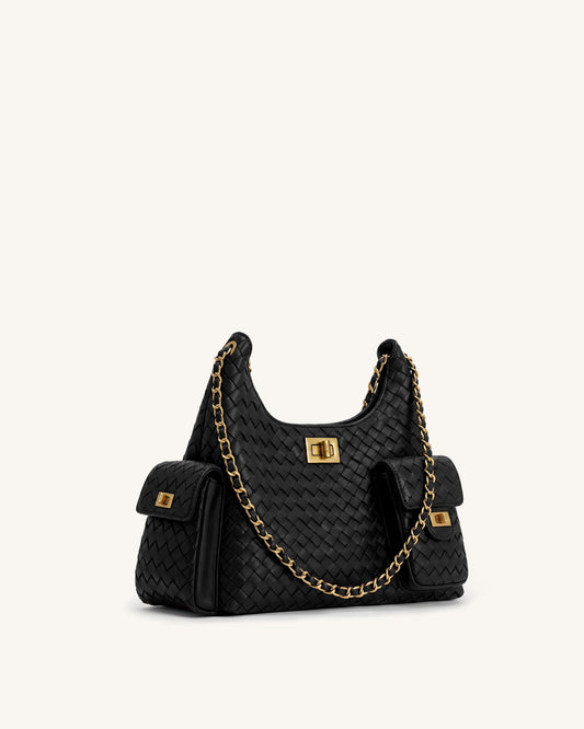 Vivian Woven Chain Shoulder Bag - Black | JW PEI