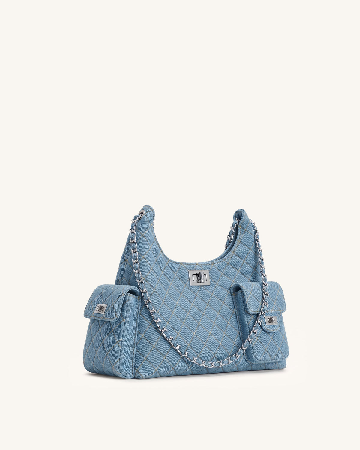 Vivian Quilted Chain Shoulder Bag - Light Blue Denim | JW PEI