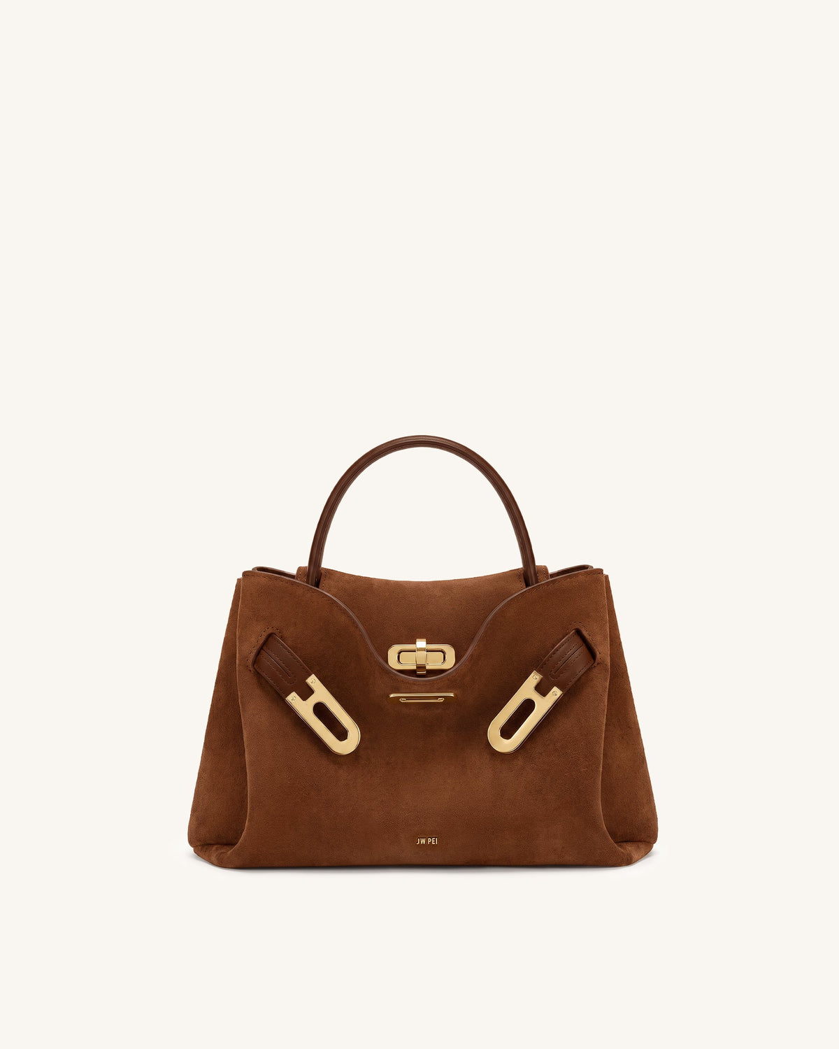 Rhea Small Faux Suede Double Buckle Shoulder Bag - Caramel Brown | JW PEI
