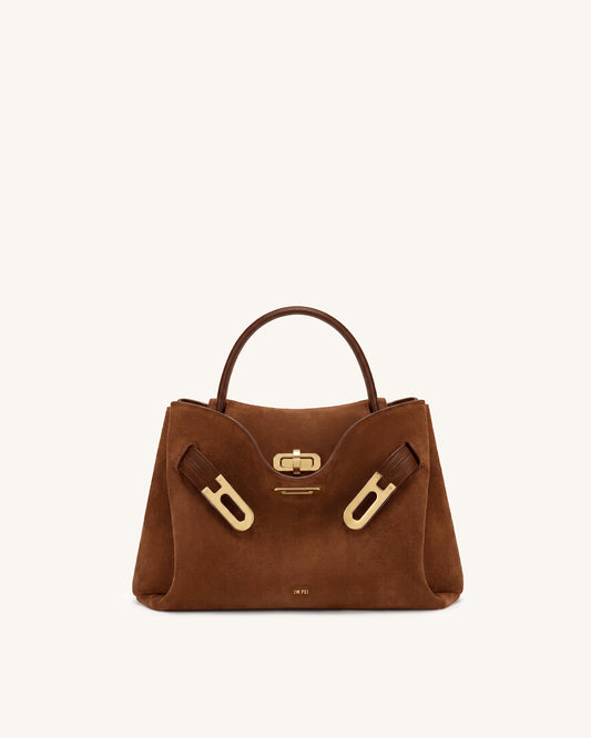 Rhea Small Faux Suede Double Buckle Shoulder Bag - Caramel Brown | JW PEI
