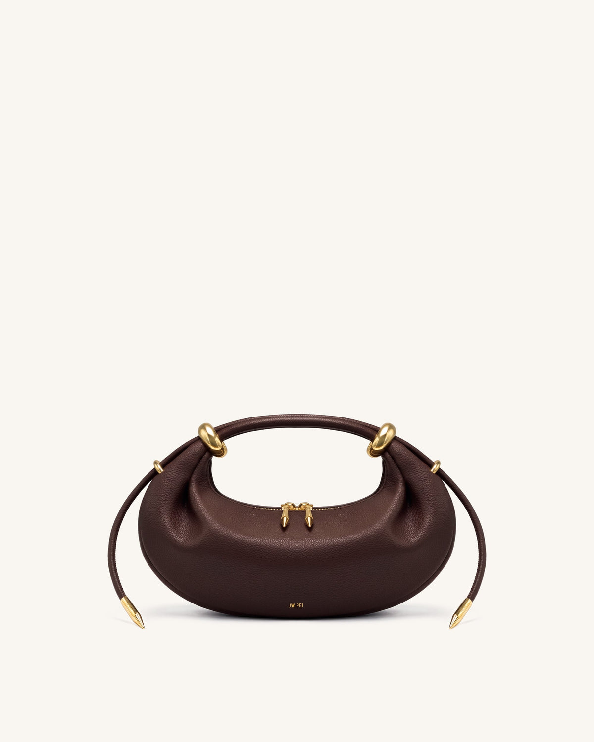 Ellie Metal Ring Embellished Crescent Top Handle Bag - Dark Brown | JW PEI