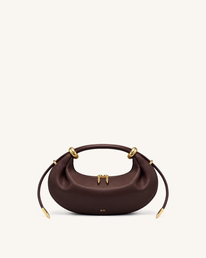 Ellie Metal Ring Embellished Crescent Top Handle Bag - Dark Brown | JW PEI