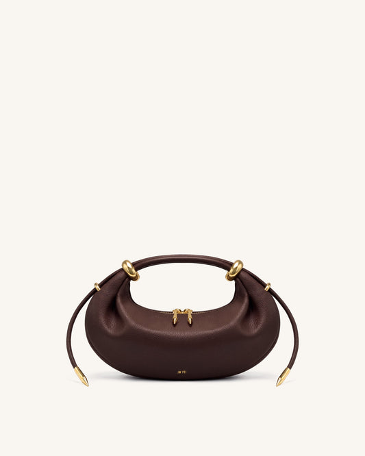 Ellie Metal Ring Embellished Crescent Top Handle Bag - Dark Brown | JW PEI