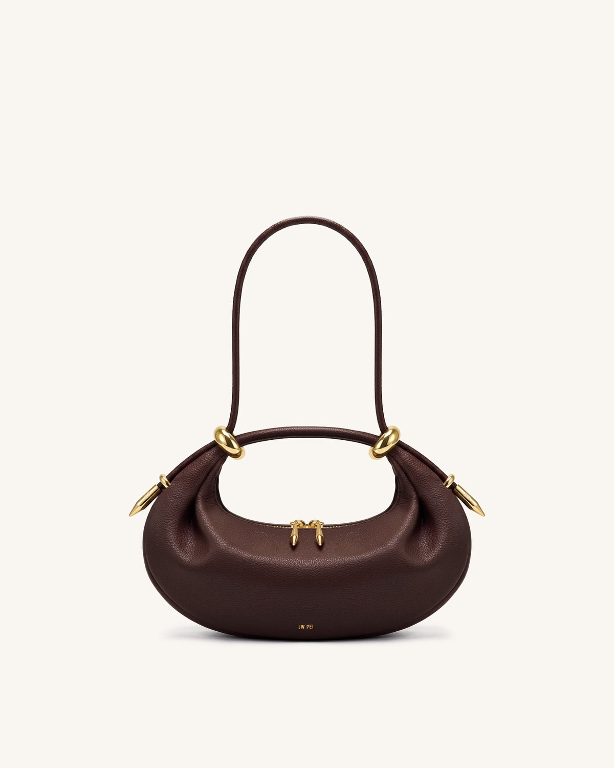 Ellie Metal Ring Embellished Crescent Top Handle Bag - Dark Brown | JW PEI