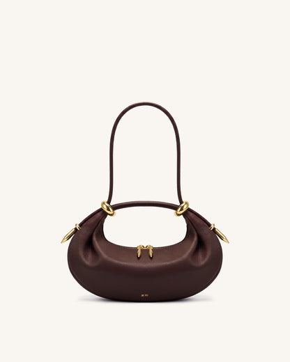 Ellie Metal Ring Embellished Crescent Top Handle Bag - Dark Brown | JW PEI